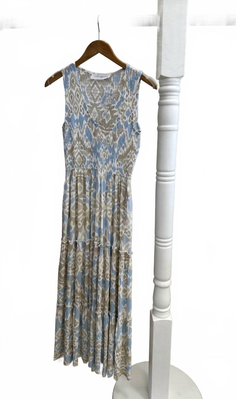 NEW WALKER & WADE women's amanda dress in tan/light blue
